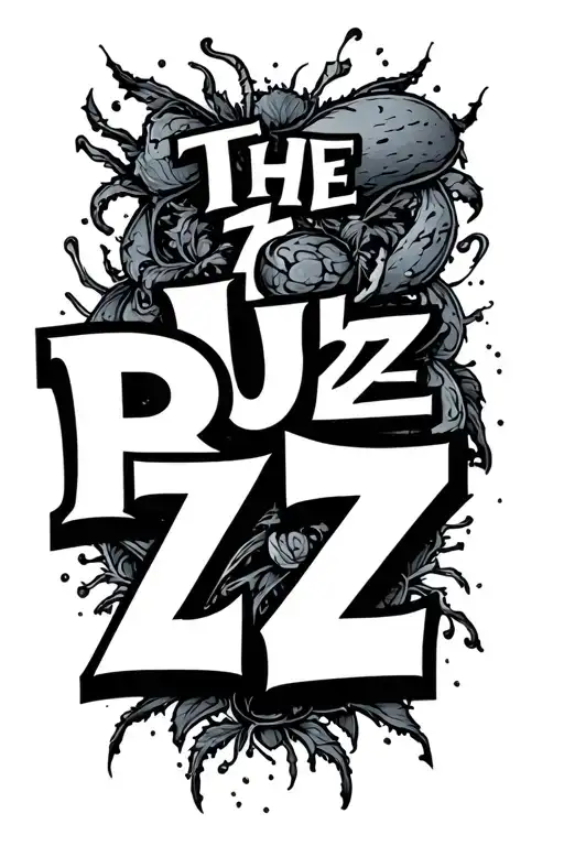 the word buzz with backward zs and fine line artwork around it tattoo design idea