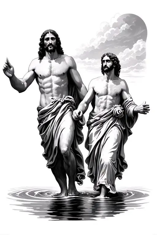 Jesus and Peter walking on water tattoo design idea
