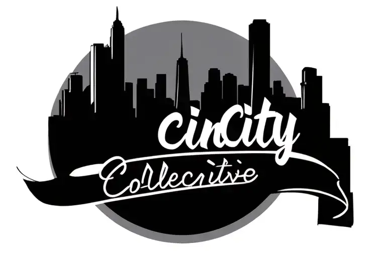 CinCity Collective logo over cincinnati skyline tattoo design idea