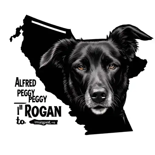 about I immigrated to California, with name ALFRED, PEGGY, ROGAN tattoo design idea