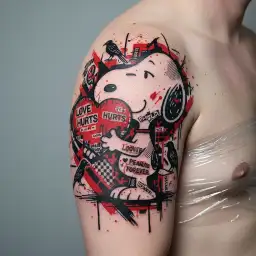 snoopy holding heart tattoo design idea
