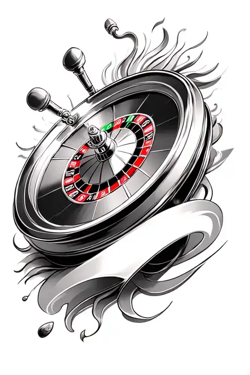 roulette wheel surrounded tattoo design idea