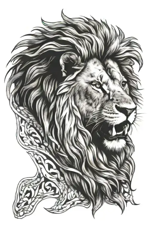 lion head roaring with Ethiopian country outline tattoo design idea