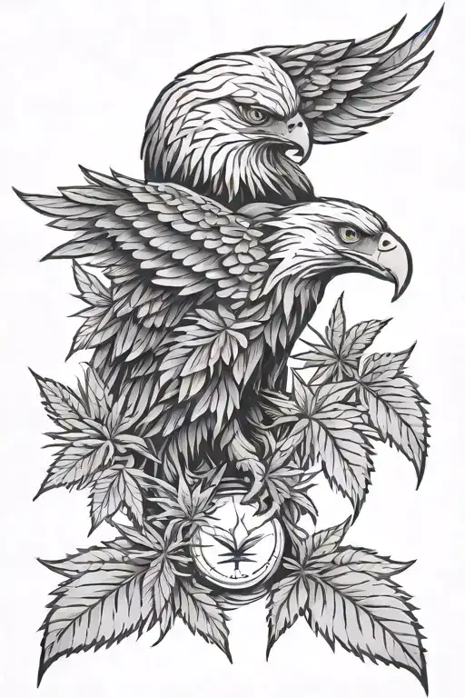 cannabis leaves and eagle tattoo design idea