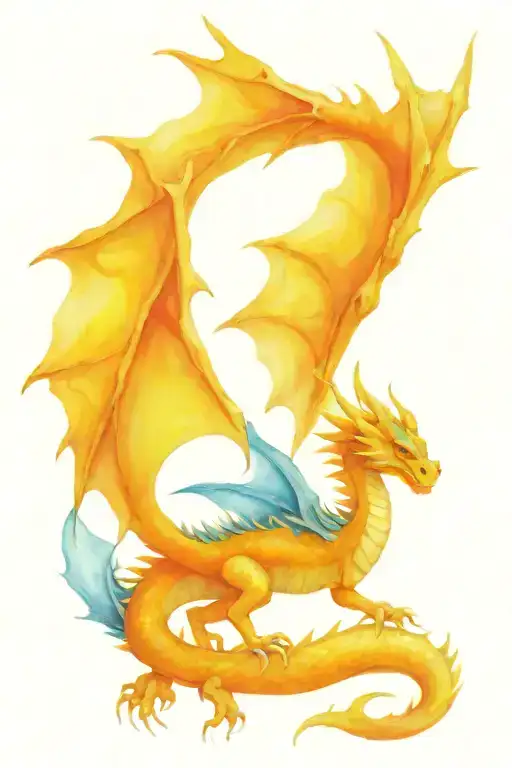 blue dragon with wings combination of watercolor and realism tattoo design idea