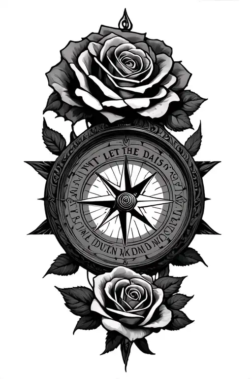 "don't let the hard days win" with giant moral compass and roses. tattoo design idea