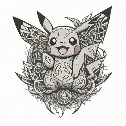 Pikachu black gray tattoo design idea