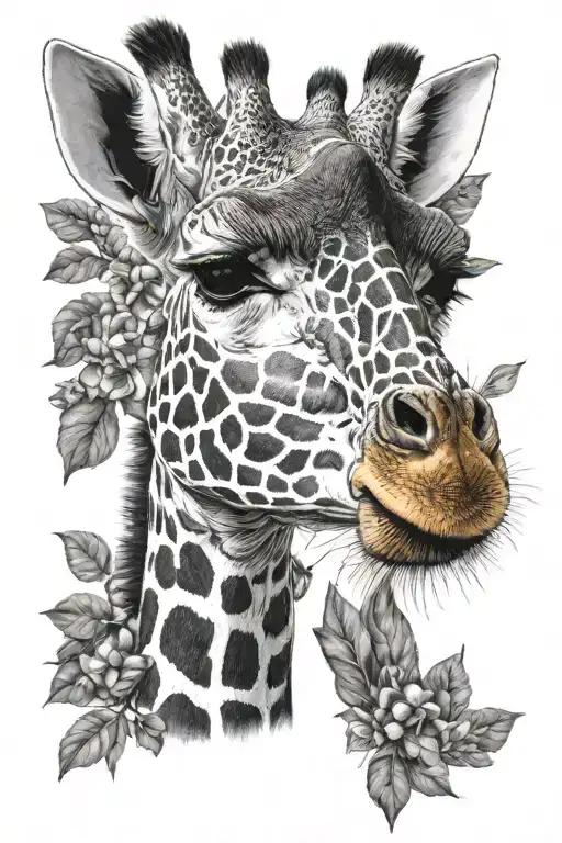 giraffe with cardinal on its nose tattoo design idea