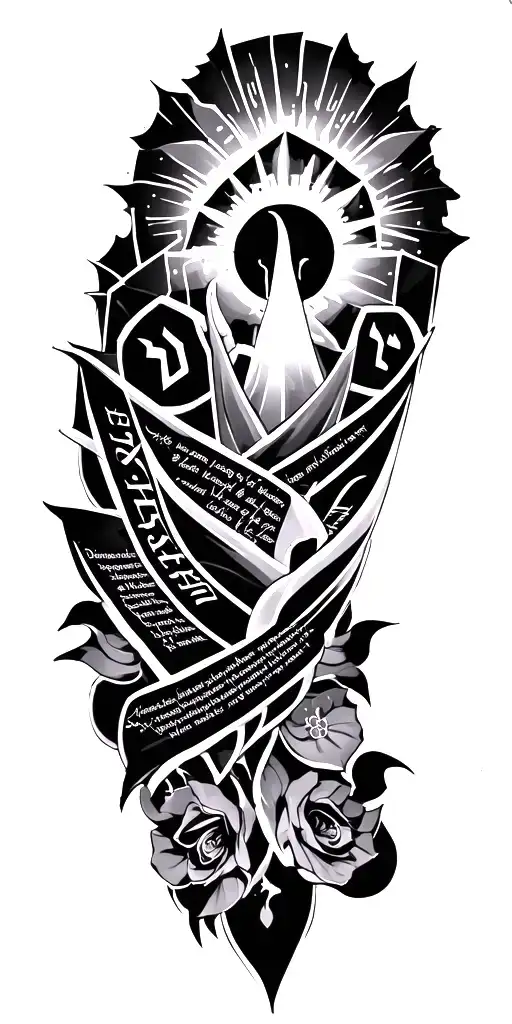 geometric filler Christian with some Hebrew scripture tattoo design idea