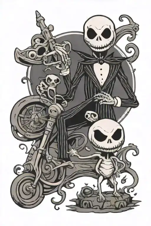 jack skellington with zero ghost dog tattoo design idea