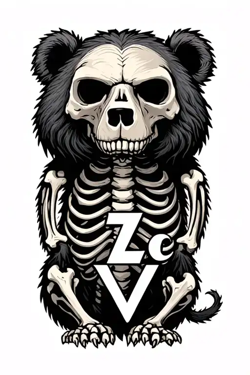 Terrible skeleton of a bear whose bottom is the letter z v o tattoo design idea