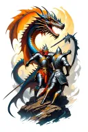 knights fighting a dragon on rocky terrain tattoo design idea
