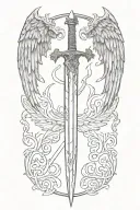 simple longsword with one big wing open tattoo design idea