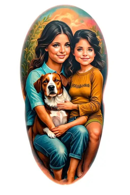 wife son and dog sitting tattoo design idea