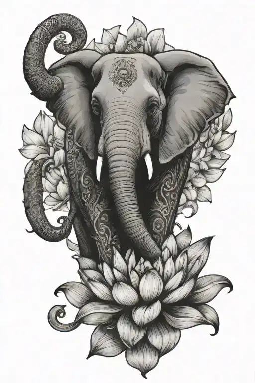 elephant lotus flower blooming tattoo design idea
