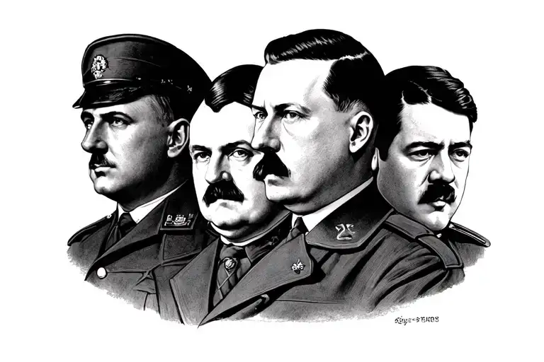 A portrait of four leaders in the Soviet style - four heads, the first is Baron Ungern, the second is Adolf Hitler, the  tattoo design idea