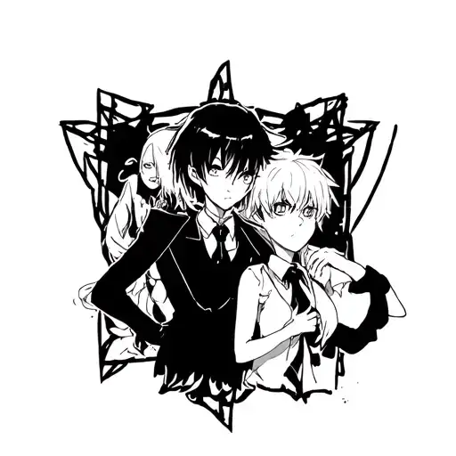 canary (black butler) from hunterxhunter with gon and killua in background  tattoo design idea