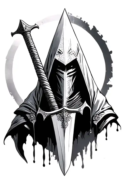 create a tattoo using the sword and headpiece of Pyramid Head from silent hill 2 tattoo design idea