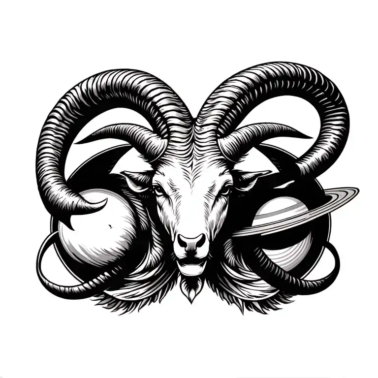 capricorn with saturn tattoo design idea
