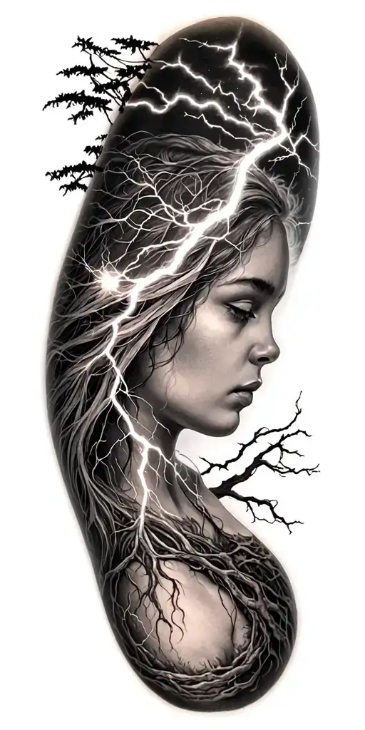 juuri and rume and tree and lightning bolt tattoo design idea