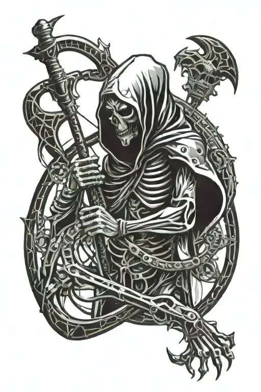 alien grim reaper holding a scythe tattoo design idea