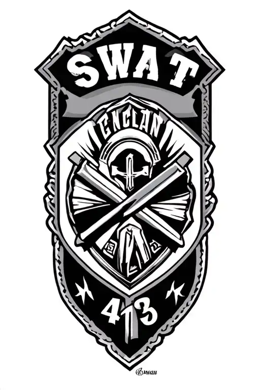 samoan design, SWAT, badge number 413, warrior tattoo design idea