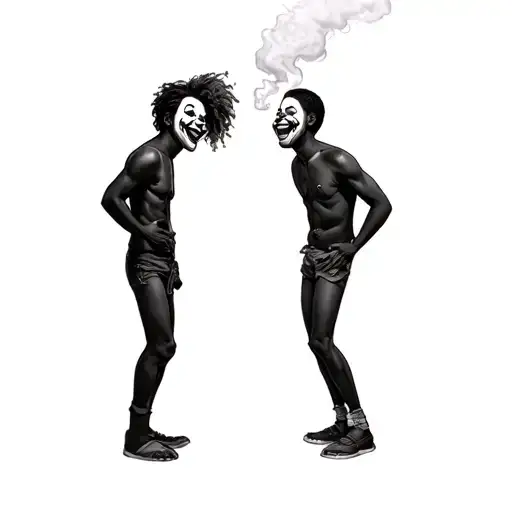 2 black people with clown make up laughing and smoking weed tattoo design idea