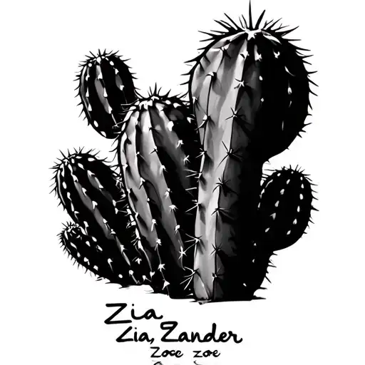 dessert cacti with my children's name Zia, Zander, Zoe tattoo design idea