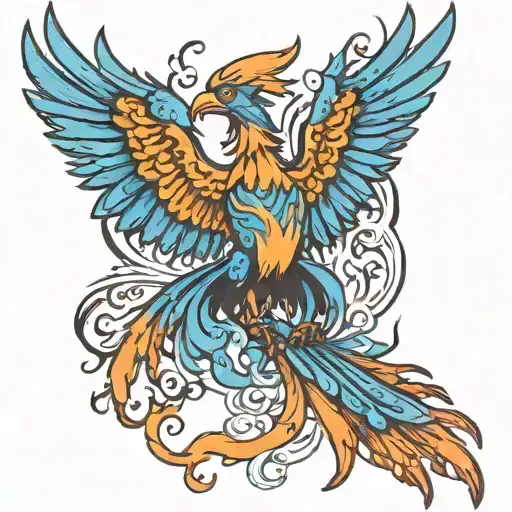 phoenix with blue flame  tattoo design idea