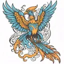 phoenix with blue flame  tattoo design idea