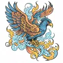 phoenix with blue flame  tattoo design idea