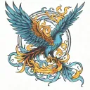 phoenix with blue flame  tattoo design idea