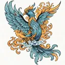 phoenix with blue flame  tattoo design idea