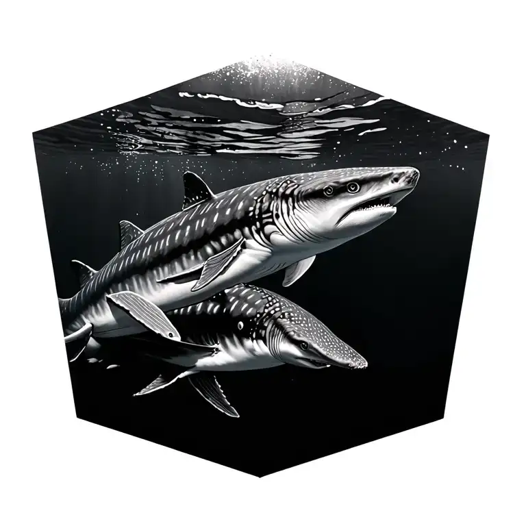 whale shark swimming together tattoo design idea