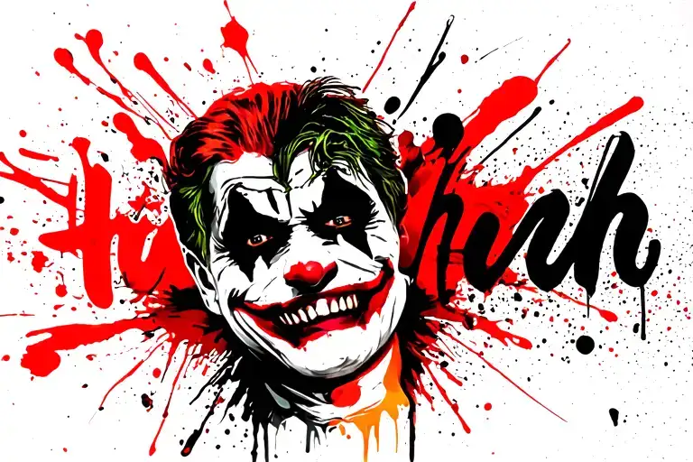 joker smile wide composition with ha ha" written tattoo design idea