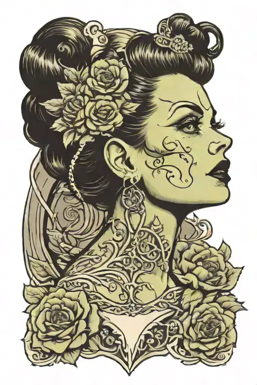 full body bride of frankenstein pin-up tattoo design idea