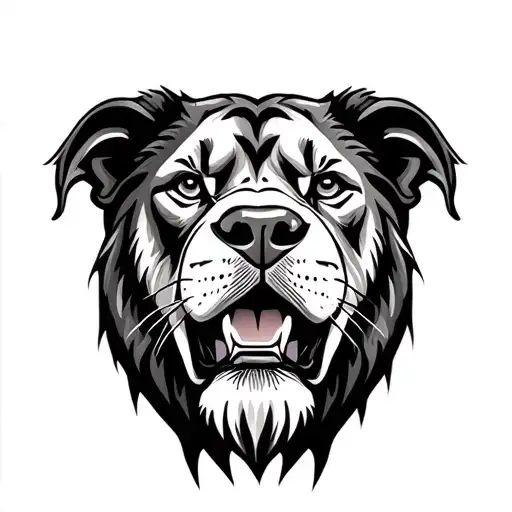 pitbull and lion face tattoo design idea