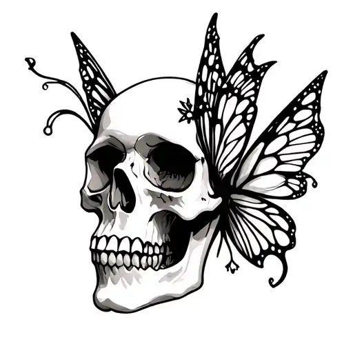 skull and fairy  tattoo design idea