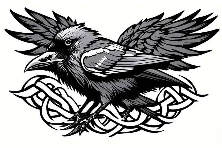 Viking Tribal raven knotwork tattoo design idea