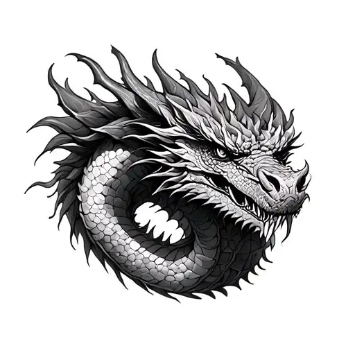 Dragon burning bridge tattoo design idea