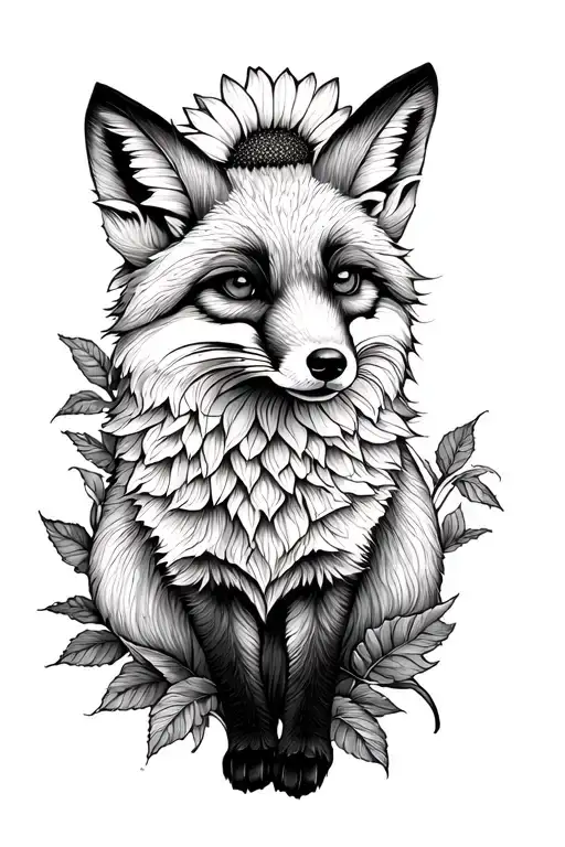 fox, sunflower mendarla tattoo design idea