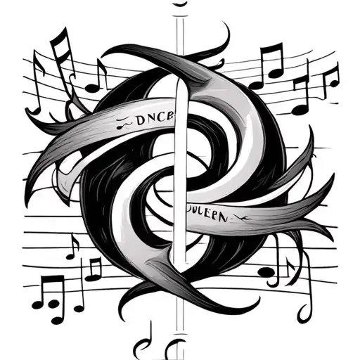 cancer zodiac, gemini zodiac and musical notes intertwined tattoo design idea