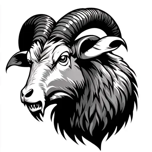 Angry ram head in black tattoo design idea