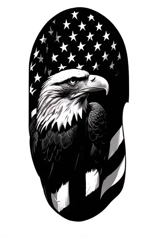 Eagle and American Flag primarily black and white tattoo design idea