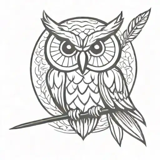 athena owl with spear  tattoo design idea