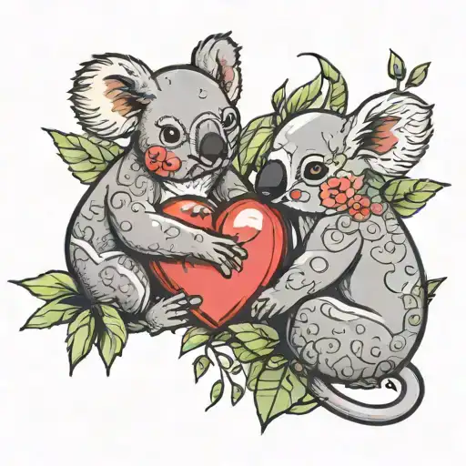 buterfly and koala holding a heart tattoo design idea
