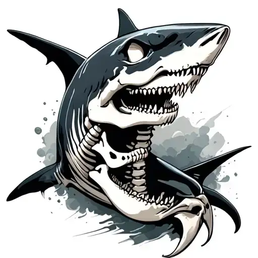 half skeleton half body hammerhead shark tattoo design idea