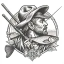 dere head , fishing pole, country music tattoo design idea