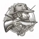 dere head , fishing pole, country music tattoo design idea