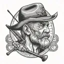 dere head , fishing pole, country music tattoo design idea